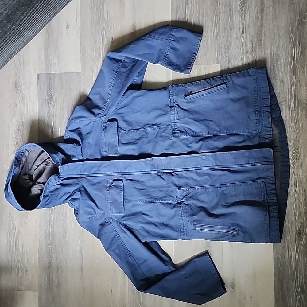 Prana Womens Utility/Anorak Hooded Organic Cotton Canvas Outdoor Jacket Blue XL